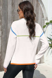 Contrast Half Zip Drop Shoulder Sweater - Trendsi - Flyclothing LLC