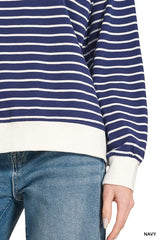 Zenana Contrast Striped Round Neck Sweatshirt - Trendsi - Flyclothing LLC