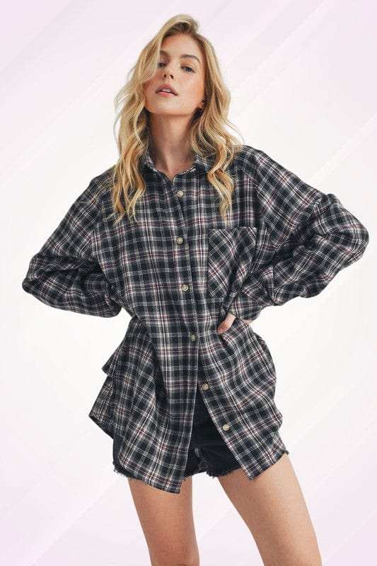 Aemi + Co Plaid Button Up Flannel Shirt with Chest Pocket - Trendsi - Flyclothing LLC