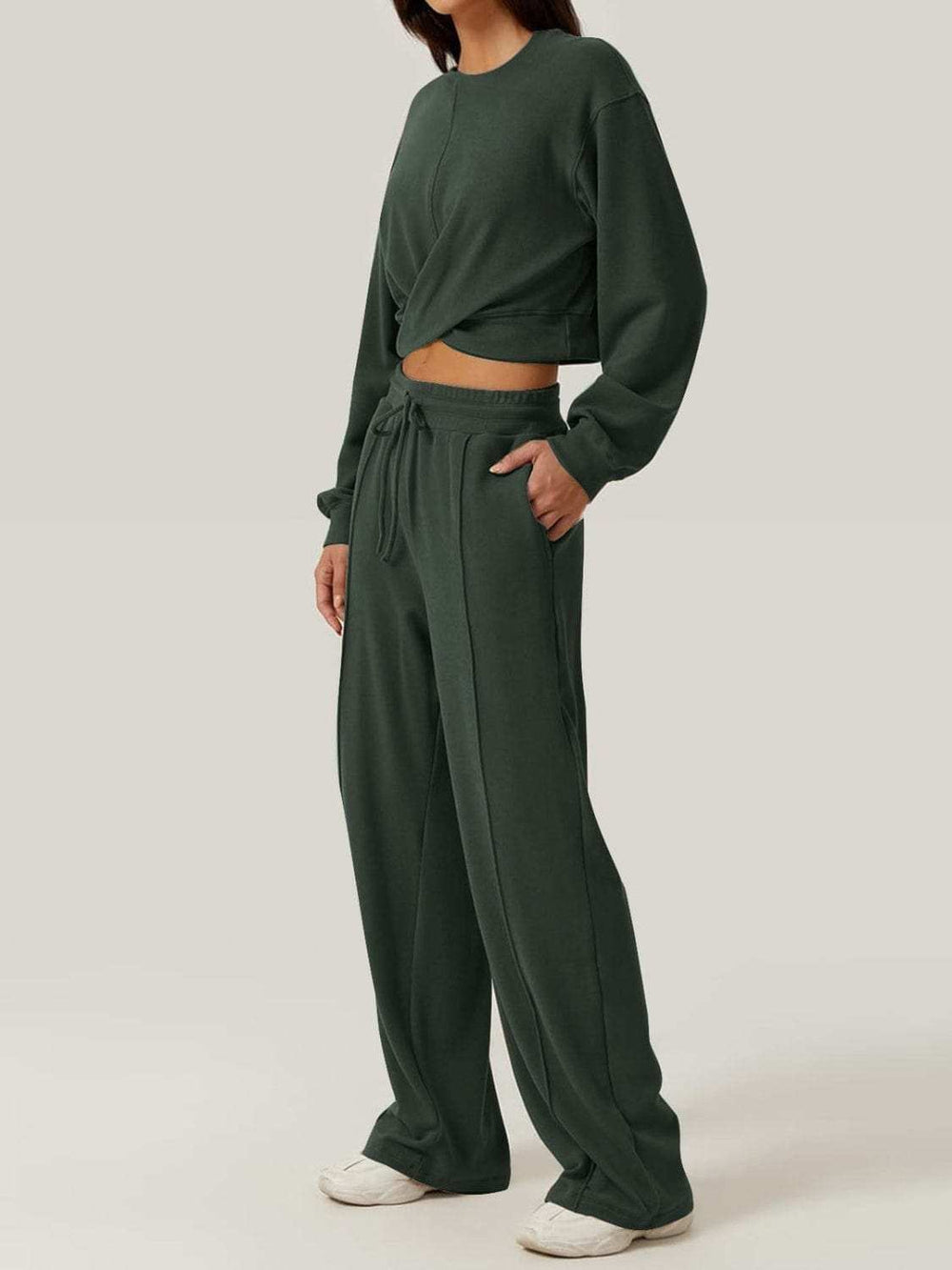 Crisscross Round Neck Top and Drawstring Pants Set - Trendsi - Flyclothing LLC
