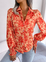 Floral Collared Neck Long Sleeve Shirt - Trendsi