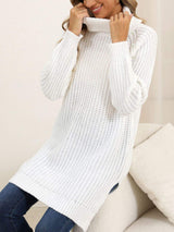 Slit Turtleneck Long Sleeve Sweater - Trendsi - Flyclothing LLC