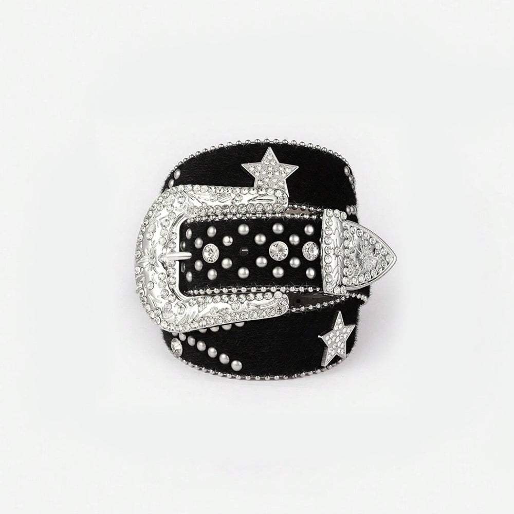 PU Leather Inlaid Rhinestone Belt - Trendsi - Flyclothing LLC