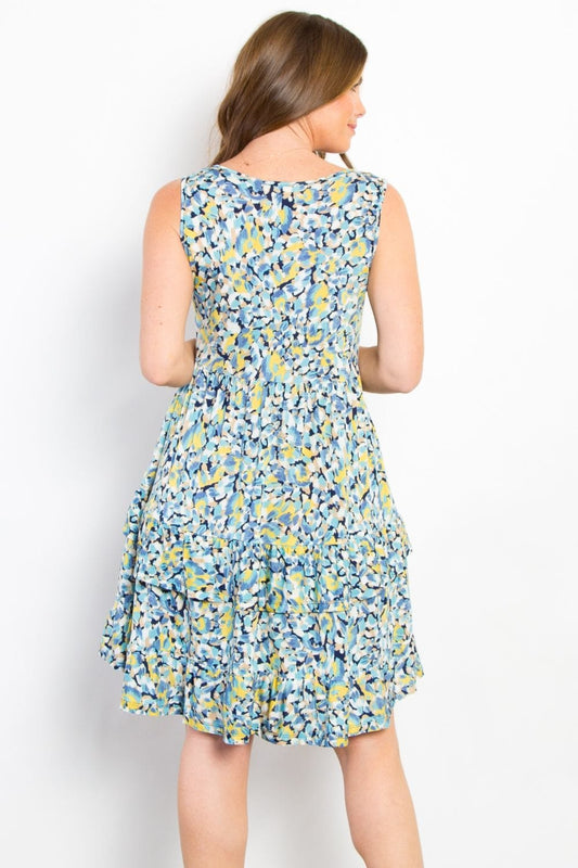 Be Stage Full Size Print Wrinkle Free Ruffled Dress - Trendsi