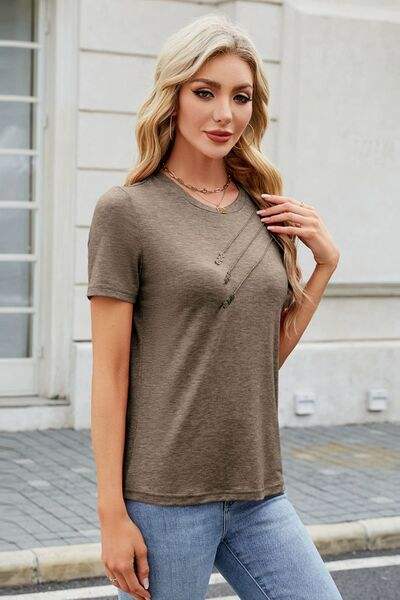 Round Neck Short Sleeve T-Shirt - Trendsi - Flyclothing LLC
