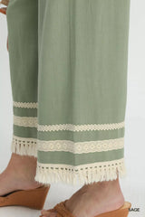 Umgee Lace Trim Fringe Hem Wide Leg Pants - Trendsi - Flyclothing LLC
