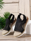 Open Toe Woven Wedge Sandals - Trendsi