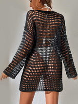 Openwork Boat Neck Long Sleeve Cover-Up - Trendsi - Flyclothing LLC