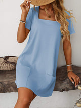 Mandy Square Neck Short Sleeve Mini Dress - Trendsi - Flyclothing LLC