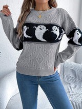 Ghost Round Neck Long Sleeve Sweater - Trendsi - Flyclothing LLC