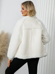 Pocketed Sherpa Zip Up Long Sleeve Jacket - Trendsi