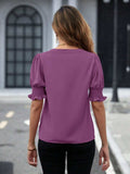 Notched Short Sleeve Blouse - Trendsi - Flyclothing LLC
