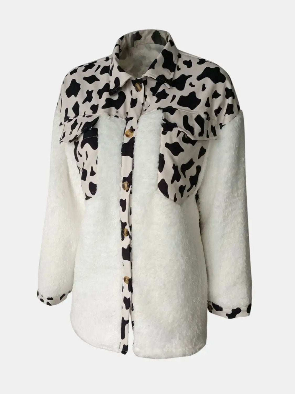 Fuzzy Button Up Long Sleeve Jacket - Trendsi - Flyclothing LLC