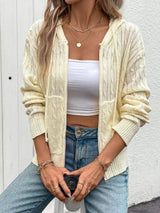 Zip Up Long Sleeve Hooded Cardigan - Trendsi - Flyclothing LLC