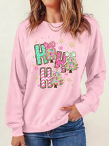 HO HO HO Christmas Tree Graphic Pullover Sweatshirt - Trendsi - Flyclothing LLC