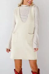 Lovelet Pocketed V-Neck Mini Sweater Overall Dress - Trendsi - Flyclothing LLC