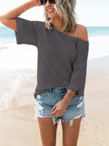 Waffle Knit Boat Neck Half Sleeve T-Shirt - Trendsi - Flyclothing LLC