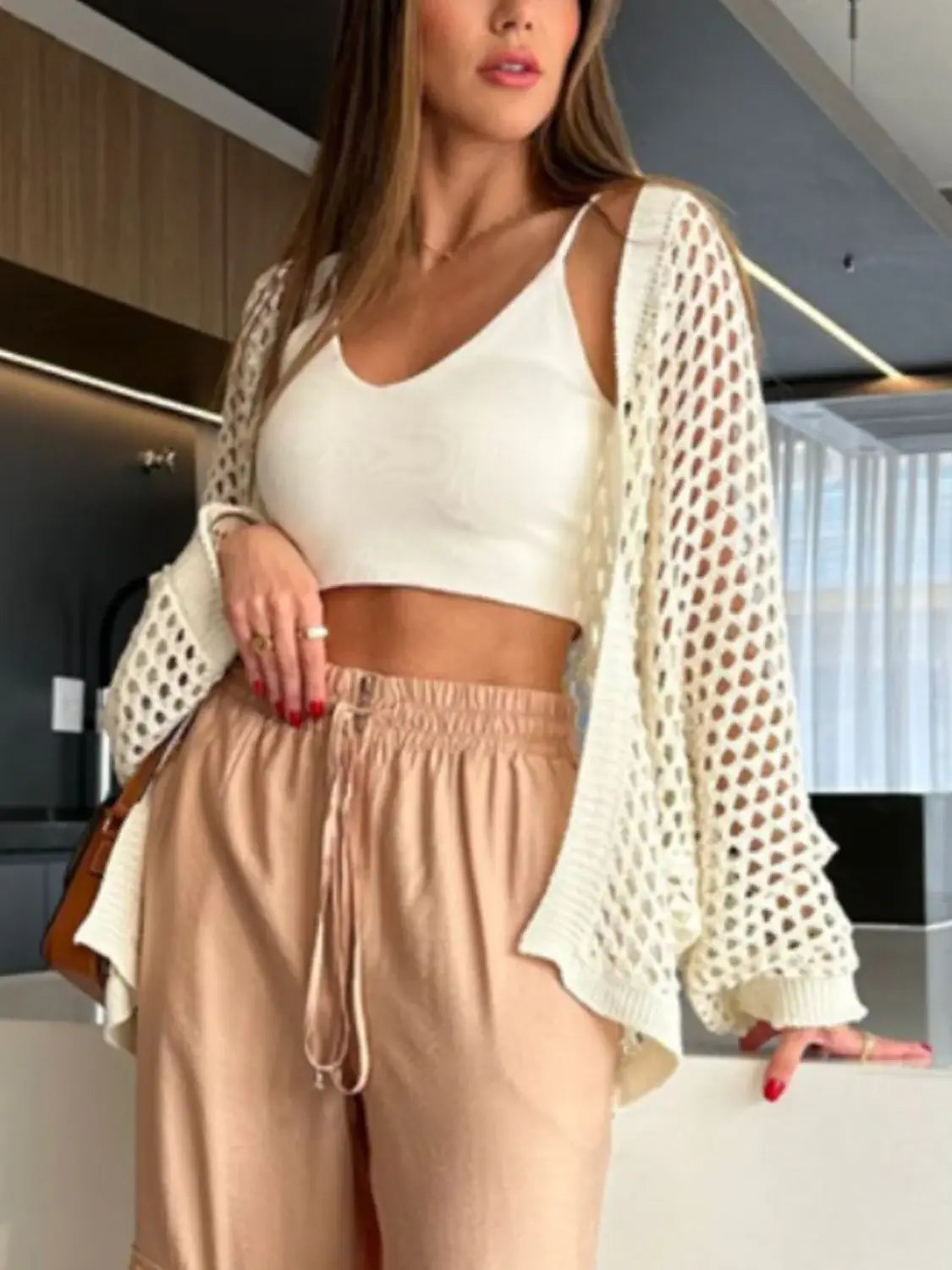 Hollow Out Open Front Cover-Up - Trendsi - Flyclothing LLC