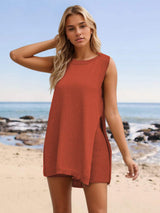 Slit Round Neck Top and Shorts Set - Trendsi - Flyclothing LLC