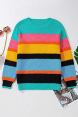 Contrast Round Neck Dropped Shoulder Sweater - Trendsi - Flyclothing LLC