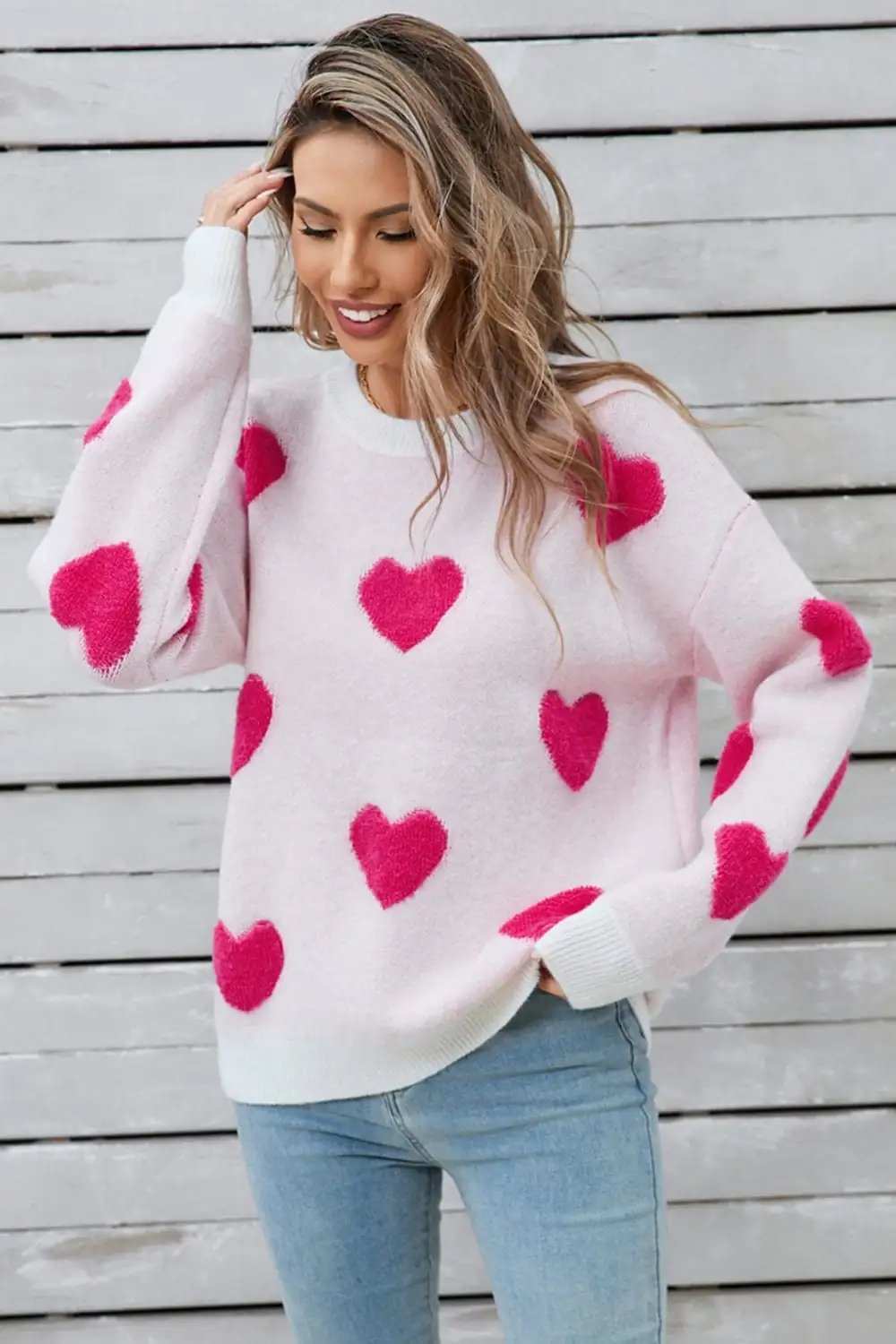 Angel Wings Heart Round Neck Long Sleeve Sweater - Trendsi - Flyclothing LLC