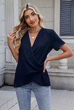 Solid Color Surplice Short Sleeve Blouse - Trendsi - Flyclothing LLC