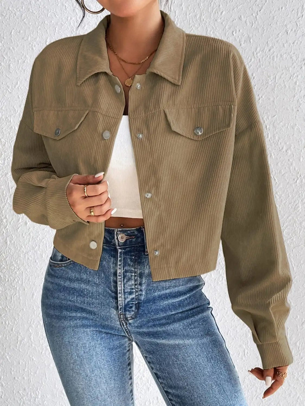 Snap Down Long Sleeve Jacket - Trendsi