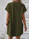 Pocketed Round Neck Short Sleeve Dress - Trendsi - Flyclothing LLC