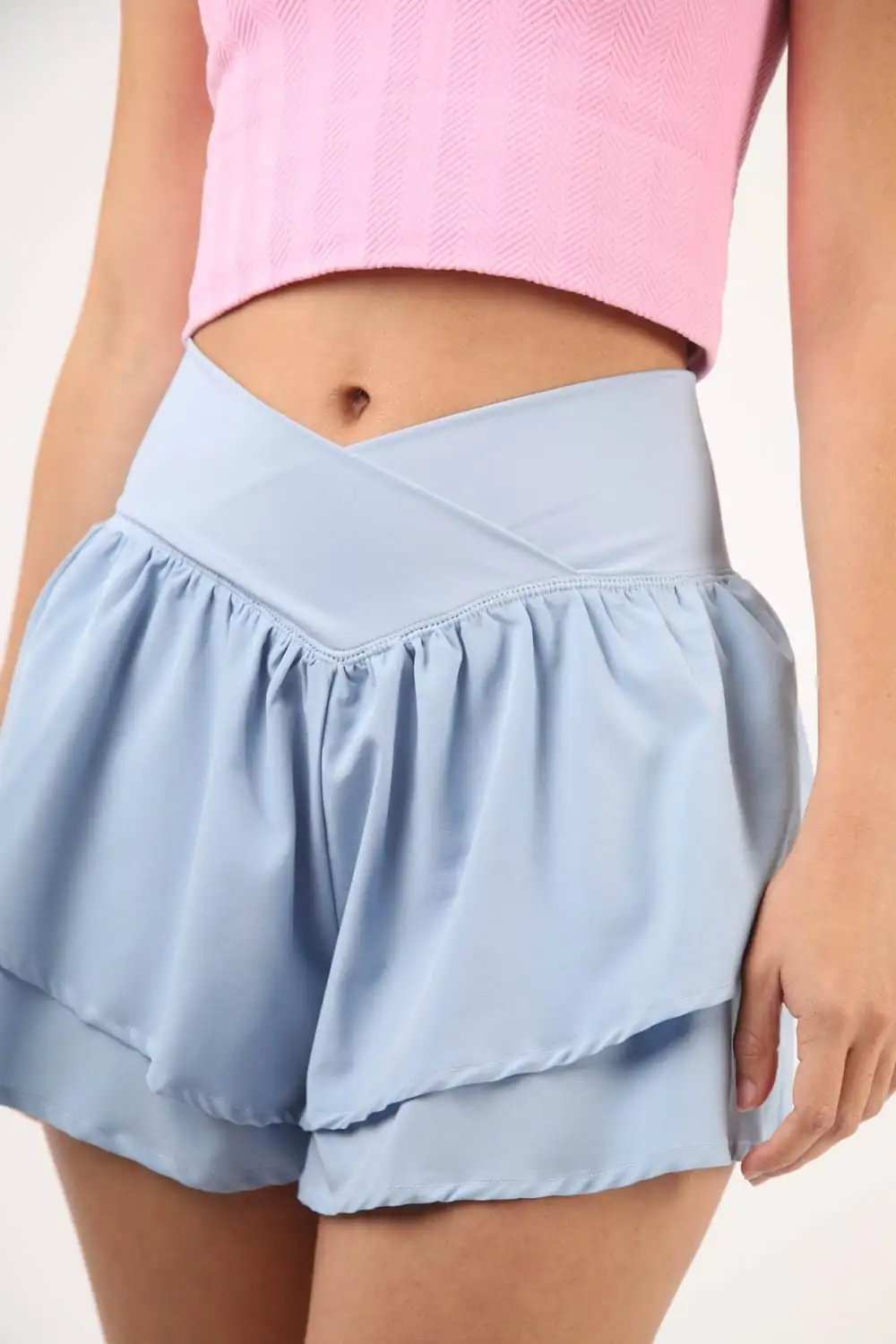 VERY J V-Shaped High Waist Layered Active Shorts - Trendsi - Flyclothing LLC