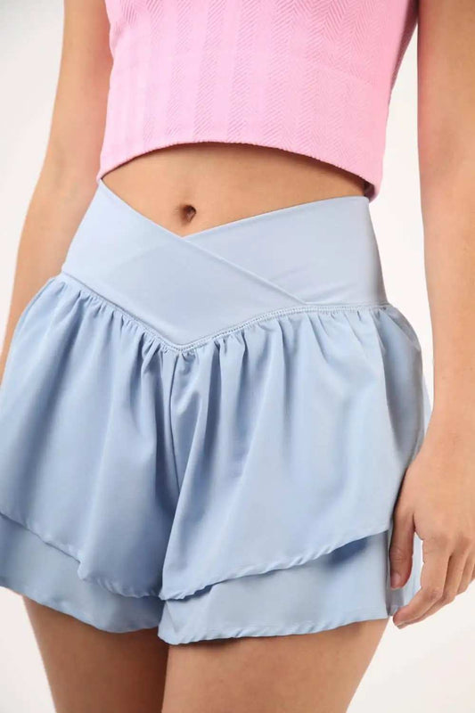 VERY J V-Shaped High Waist Layered Active Shorts - Trendsi - Flyclothing LLC