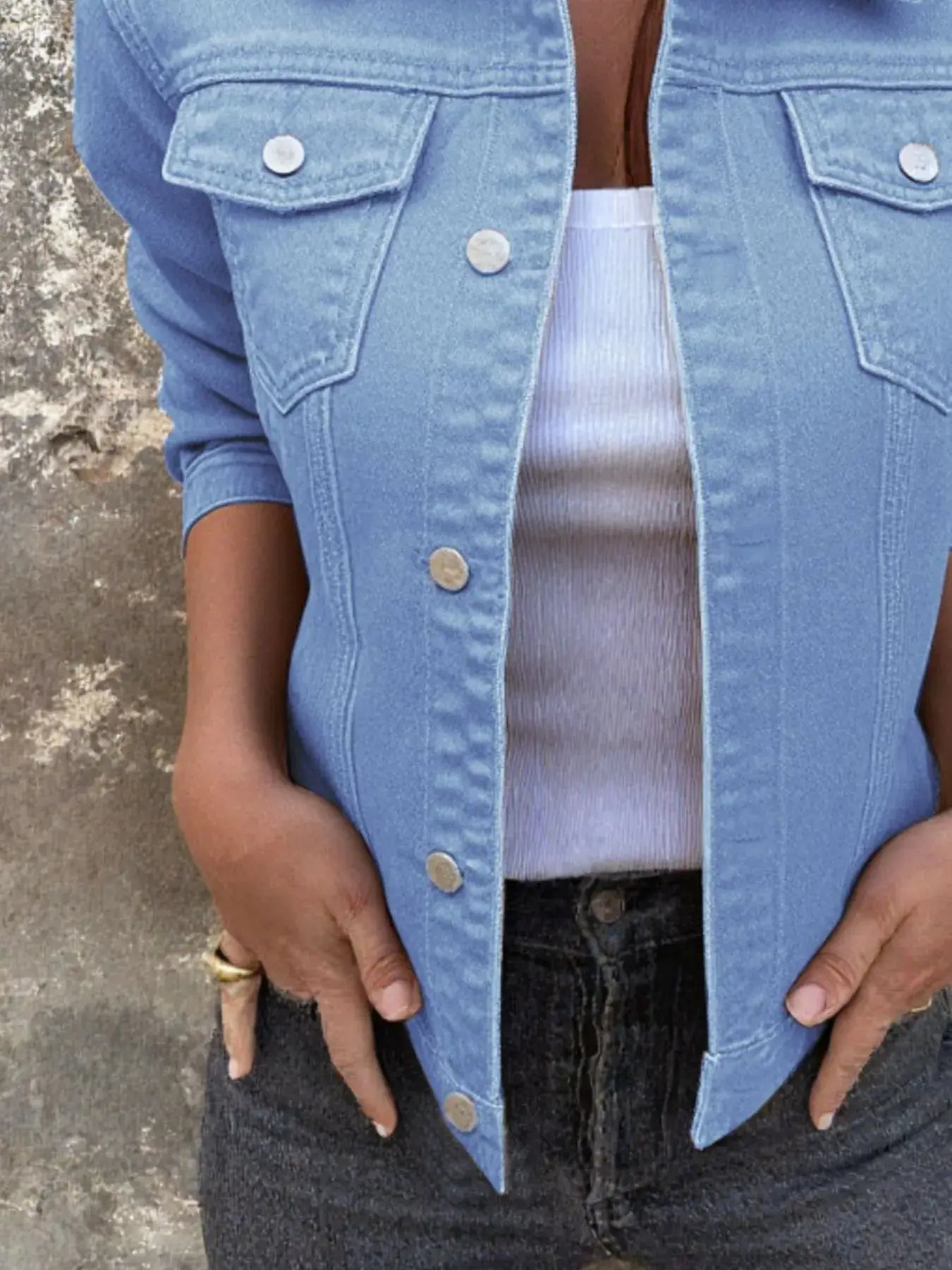 Button Front Closure Denim Jacket - Trendsi - Flyclothing LLC