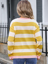 Striped Round Neck Dropped Shoulder Sweater - Trendsi - Flyclothing LLC