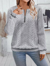 Chic Cable Texture Quarter-Zip Sweatshirt - Trendsi - Flyclothing LLC