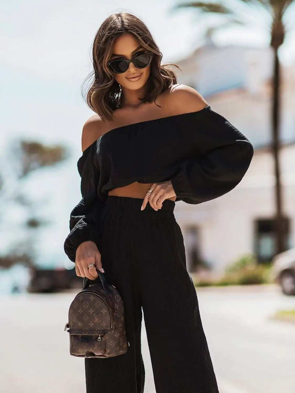 Off Shoulder Long Sleeve Top and Pants Set - Trendsi - Flyclothing LLC