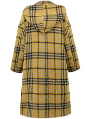 Plaid Double-Breasted Long Sleeve Longline Coat - Trendsi
