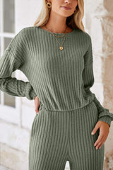 Round Neck Long Sleeve Jumpsuit - Trendsi - Flyclothing LLC