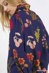 Umgee Flower Print Blouse with Scalloped Neckline - Trendsi - Flyclothing LLC