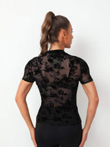 Mock Neck Short Sleeve Top - Trendsi - Flyclothing LLC