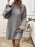 Devine Mock Neck Long Sleeve Mini Sweater Dress - Trendsi - Flyclothing LLC