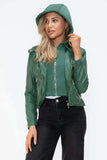 Snobbish Faux Leather Zip Up Drawstring Hooded Jacket - Trendsi - Flyclothing LLC