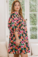 ODDI Full Size Floral Puff Sleeve Mini Dress - Trendsi - Flyclothing LLC