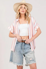 SAGE+FIG Full Size Multi Stripe Button Down Short Sleeve Shirt Plus Size - Trendsi - Flyclothing LLC
