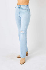 Judy Blue Full Size High Waist Distressed Straight Jeans - Trendsi - Flyclothing LLC