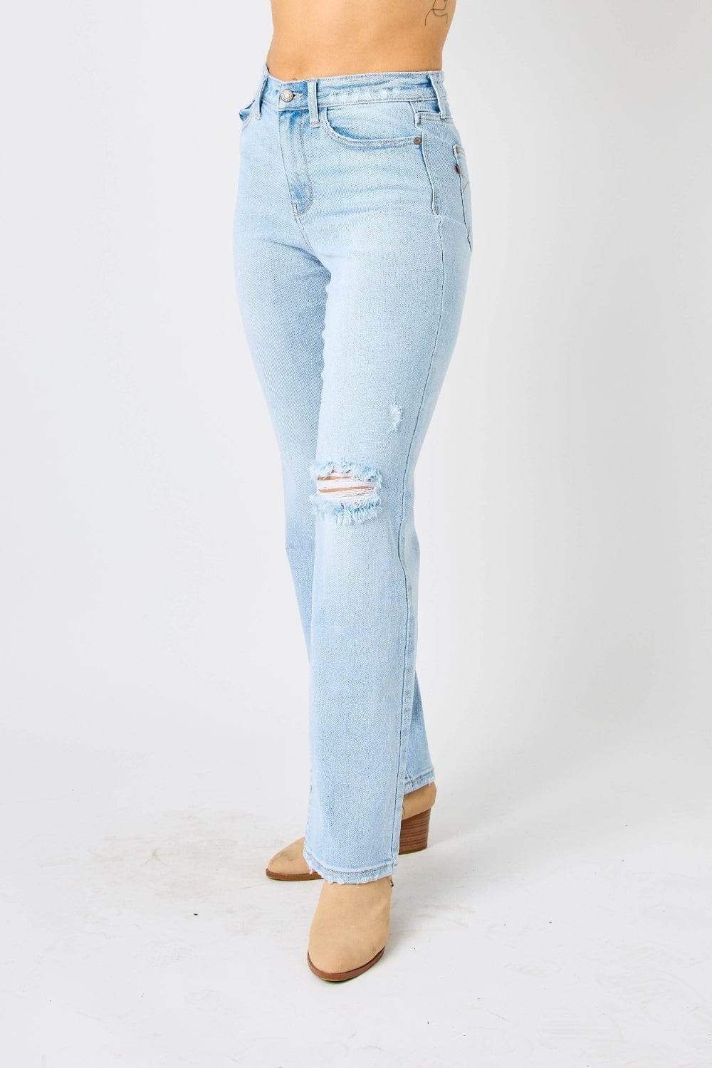 Judy Blue Full Size High Waist Distressed Straight Jeans - Trendsi - Flyclothing LLC