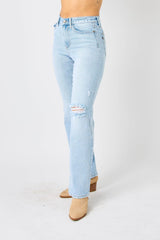 Judy Blue Full Size High Waist Distressed Straight Jeans - Trendsi