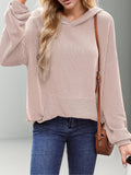 Double Take Textured Kangaroo Pocket Long Sleeve Hoodie - Trendsi