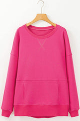 Solid Color Round Neck Long Sleeve Sweatshirt - Trendsi - Flyclothing LLC