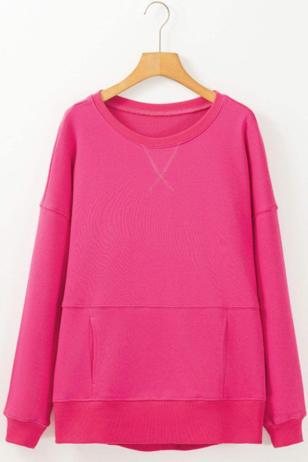 Solid Color Round Neck Long Sleeve Sweatshirt - Trendsi - Flyclothing LLC