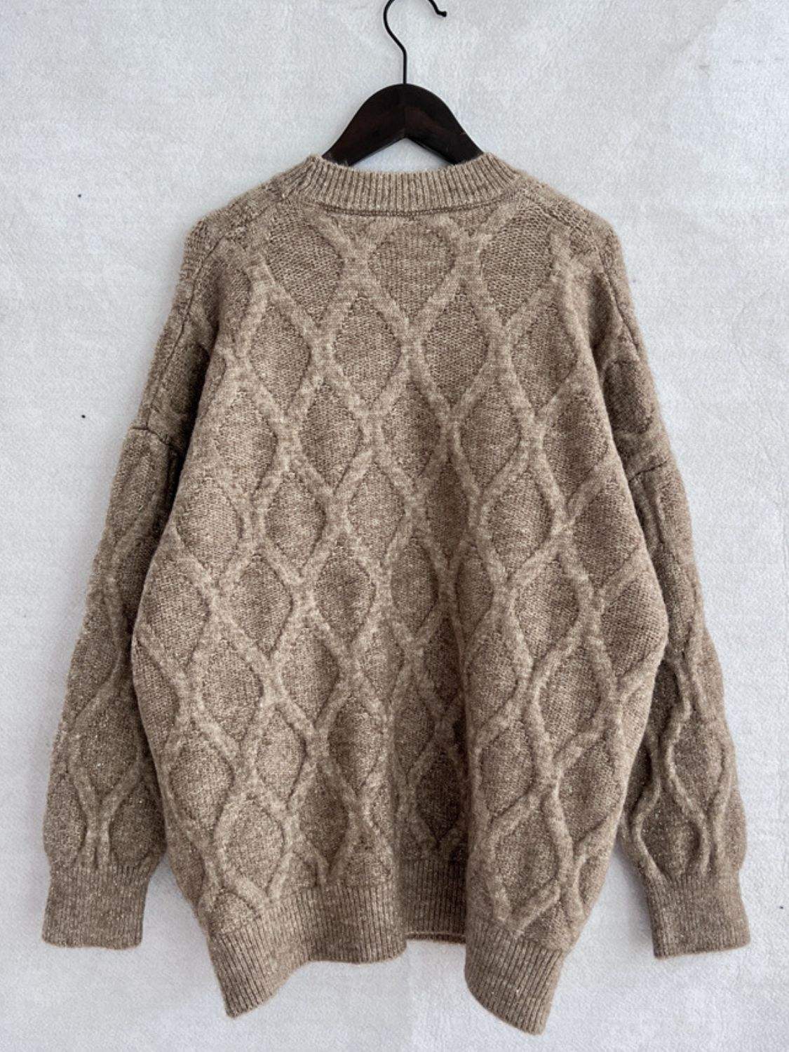 Diamond Round Neck Long Sleeve Sweater - Trendsi - Flyclothing LLC