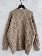 Diamond Round Neck Long Sleeve Sweater - Trendsi
